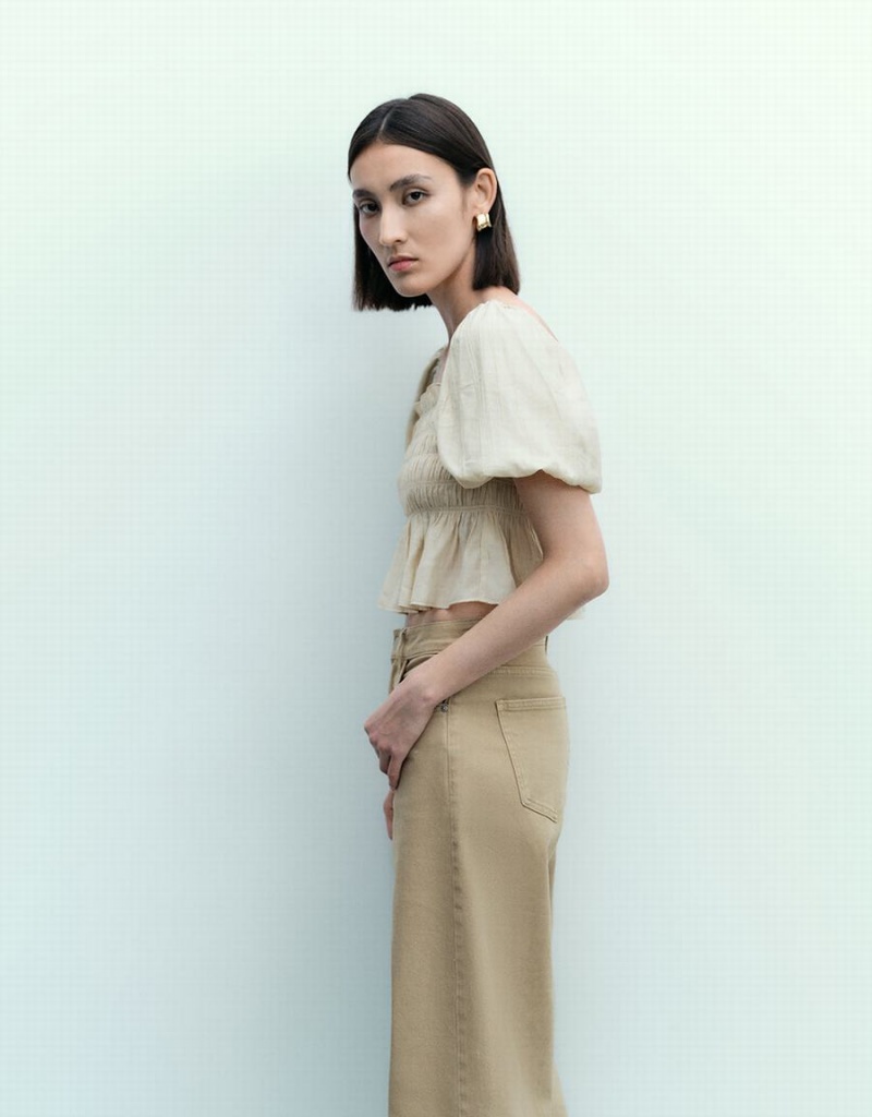 Blusa Urban Revivo Puff Sleeve Square-Cut Collar Overhead Mujer Beige | NUQ1423SY