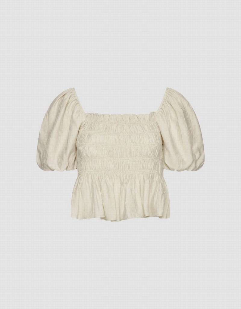 Blusa Urban Revivo Puff Sleeve Square-Cut Collar Overhead Mujer Beige | NUQ1423SY