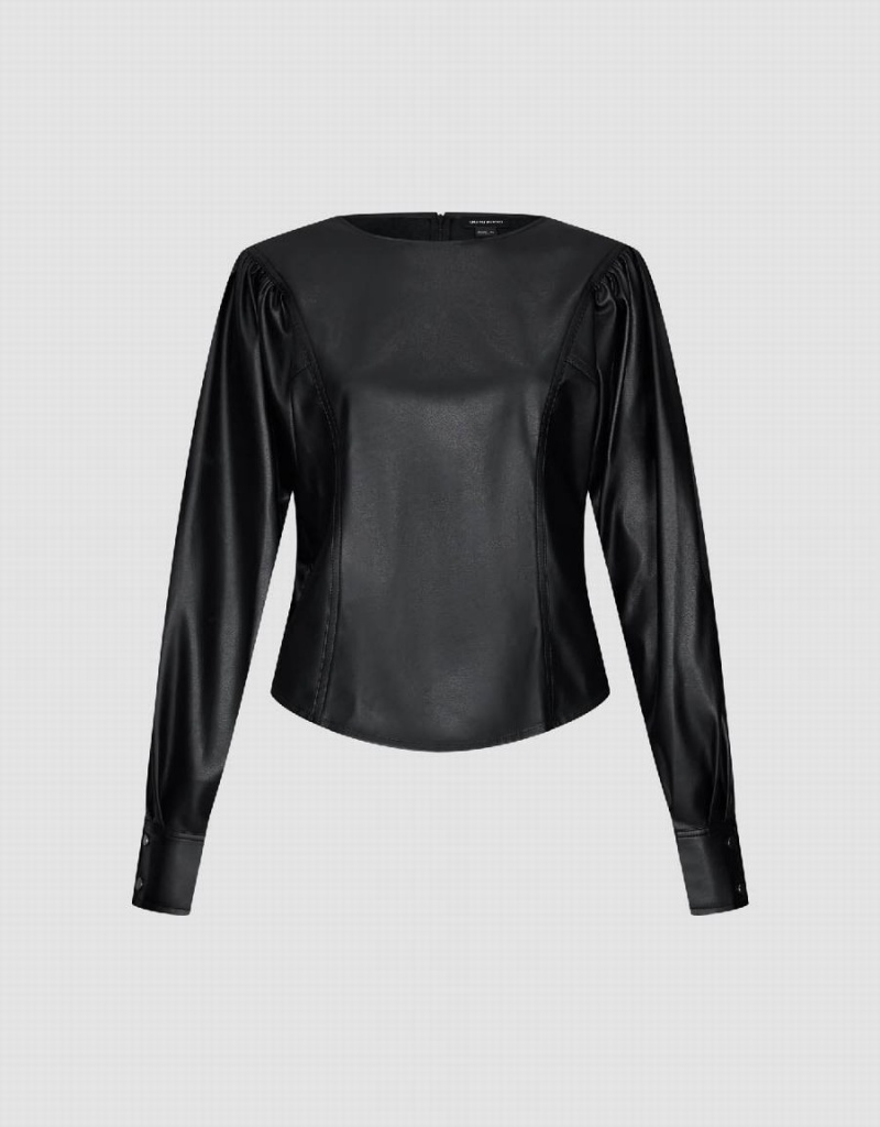 Blusa Urban Revivo Puff Sleeve Vegan Cuero Overhead Mujer Negros | JVG7180XC