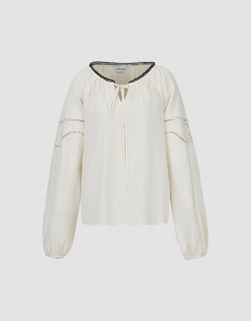 Blusa Urban Revivo Raglan Sleeve Crew Neck Overhead Mujer Blancos | SVP1236SI