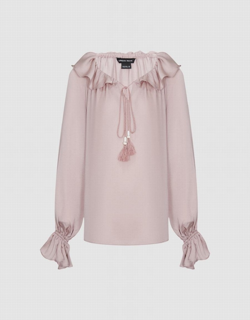 Blusa Urban Revivo Raglan Sleeve Ruffle Overhead Mujer Rosas | QZU5354GN
