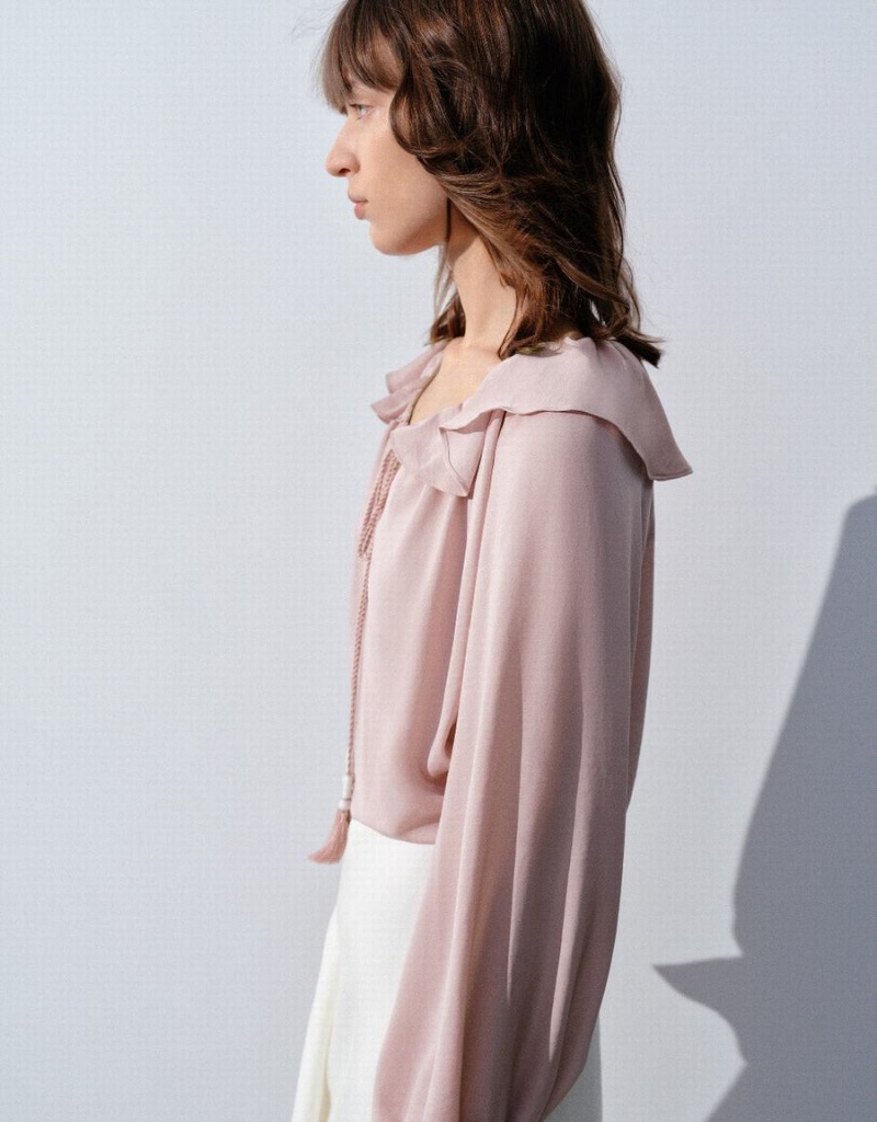 Blusa Urban Revivo Raglan Sleeve Ruffle Overhead Mujer Rosas | QZU5354GN