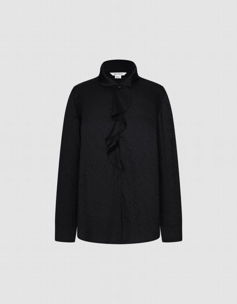 Blusa Urban Revivo Ruffle Front Mujer Negros | TVL553UY