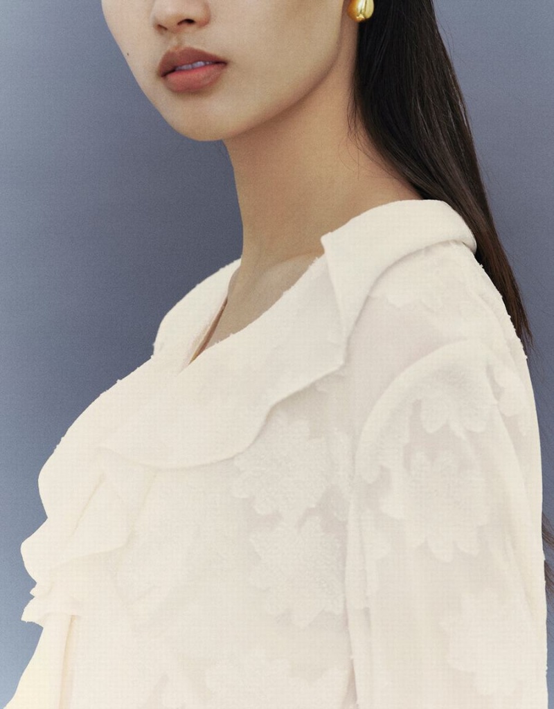 Blusa Urban Revivo Ruffle V-Neck Overhead Mujer Blancos | IQC4438KD