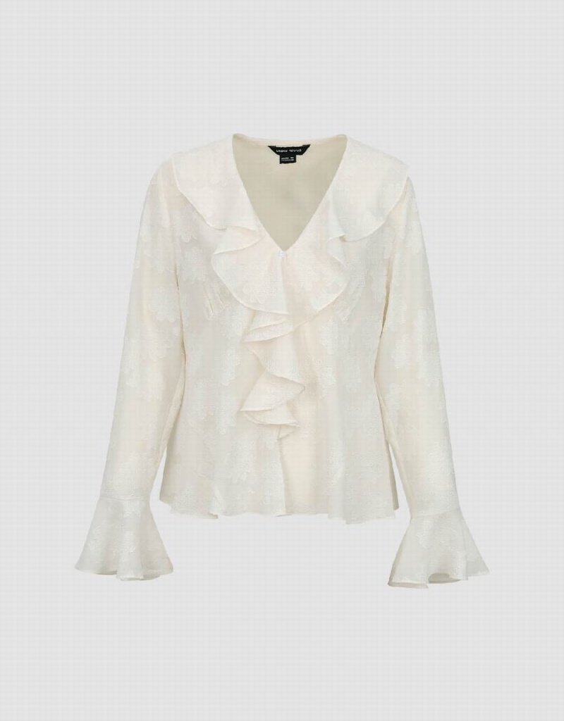 Blusa Urban Revivo Ruffle V-Neck Overhead Mujer Blancos | IQC4438KD