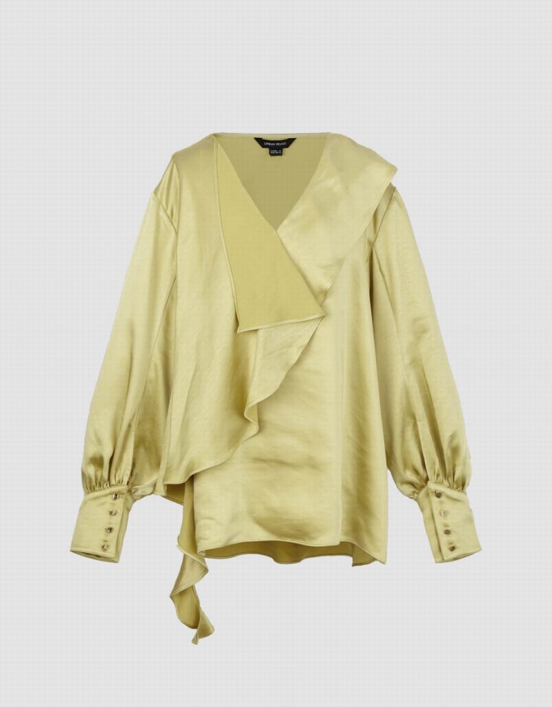 Blusa Urban Revivo Ruffle V-Neck Overhead Mujer Verdes | PXF3275CX