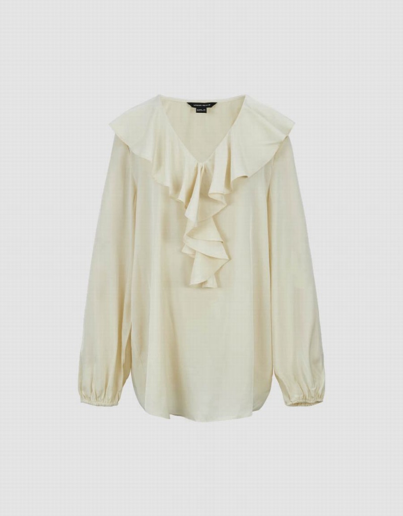 Blusa Urban Revivo Ruffle V-Neck Overhead Mujer Amarillos | XFS5644TF