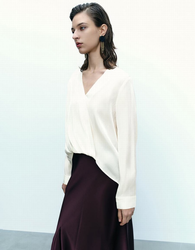 Blusa Urban Revivo Surplice Front V-Neck Overhead Mujer Blancos | GLH1070CL
