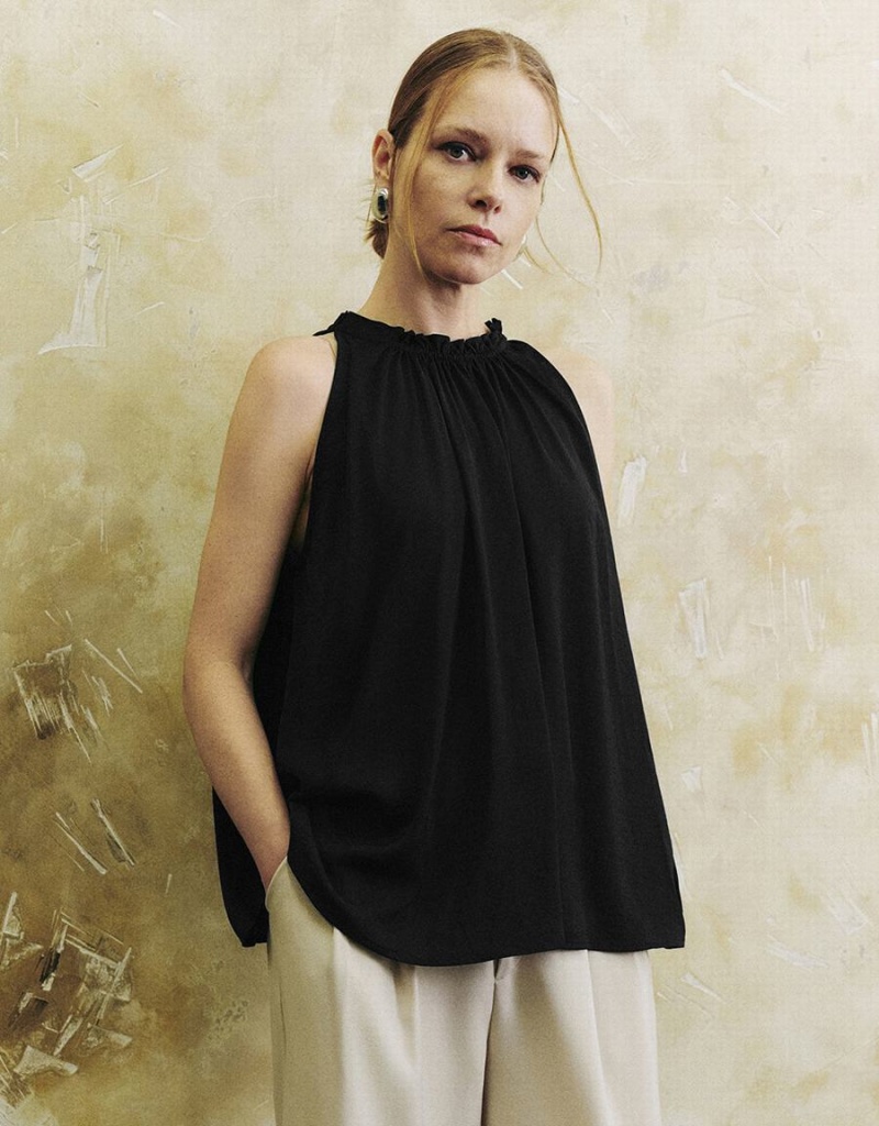 Blusa Urban Revivo Tie Front Cami Top Mujer Negros | FGR8868NW
