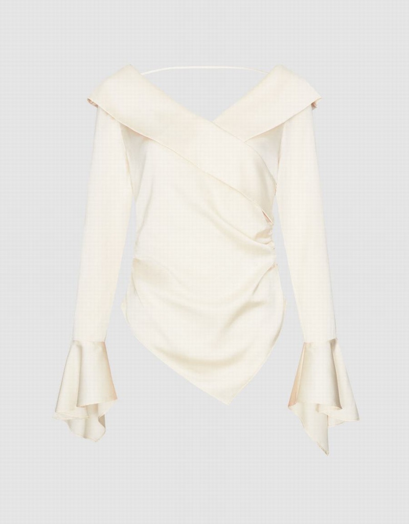 Blusa Urban Revivo V-Neck Overhead Mujer Beige | YLV249WS