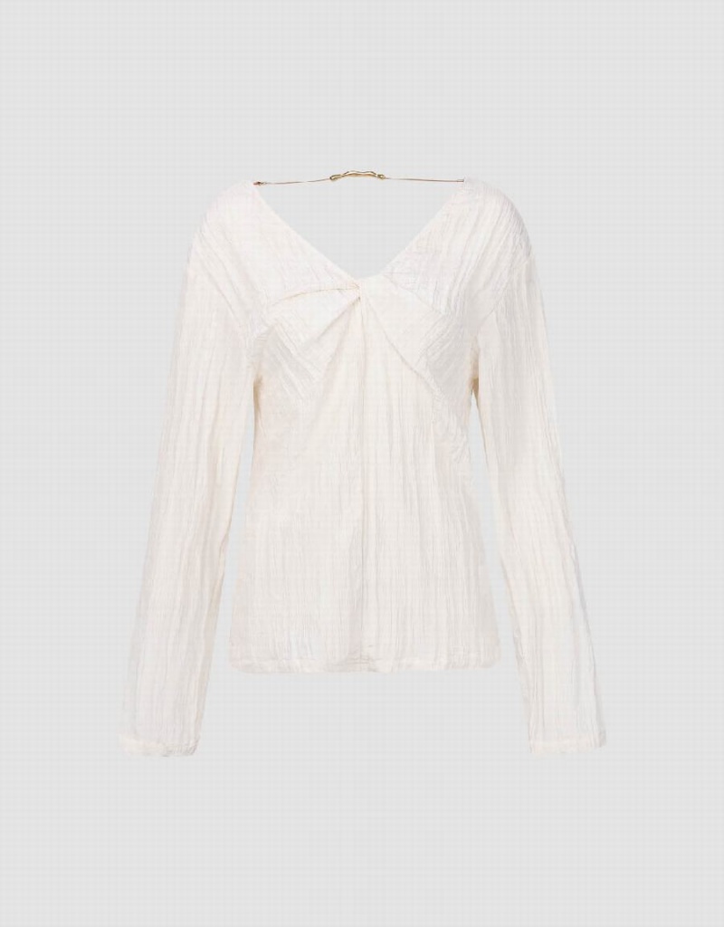 Blusa Urban Revivo V-Neck Overhead Mujer Blancos | VWQ7390WJ