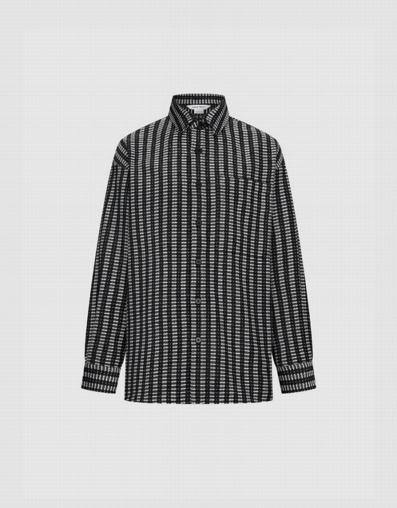 Camisas Urban Revivo A Rayas Button Up Oversized Hombre Negros | WYZ619SN