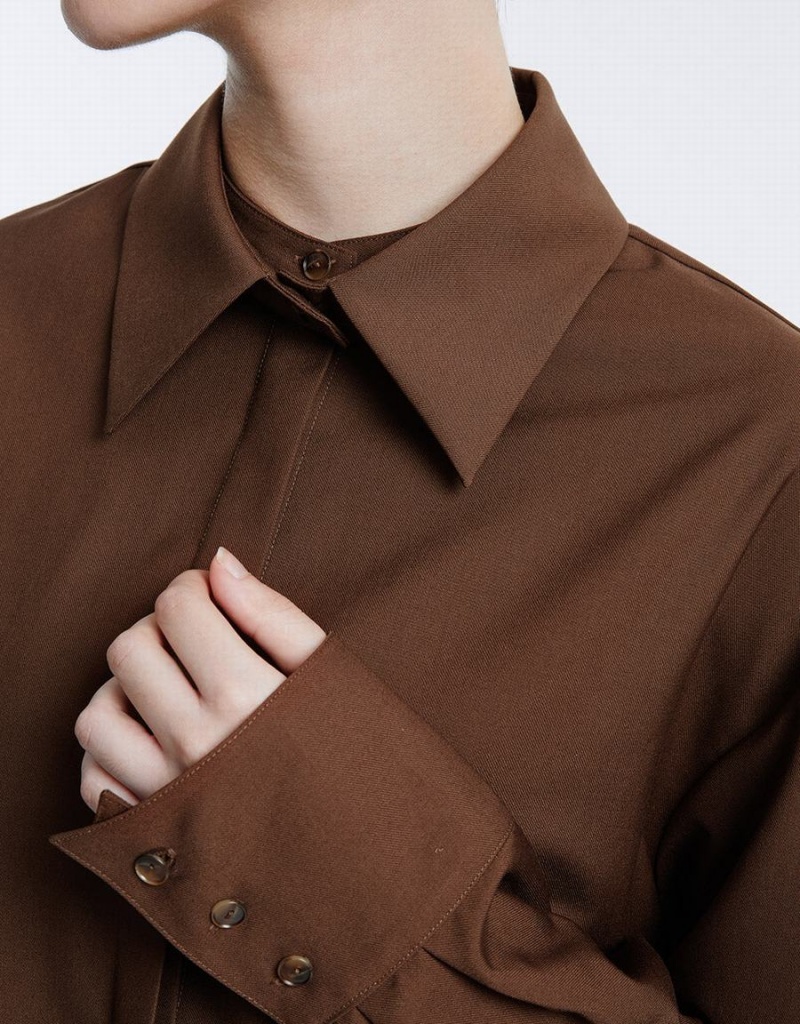 Camisas Urban Revivo Basic Button Up Mujer Marrom | BQG4597ML
