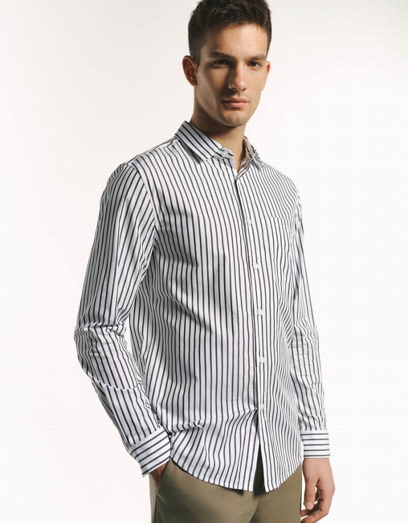 Camisas Urban Revivo Button Up A Rayas Hombre Grises | IRX483BZ