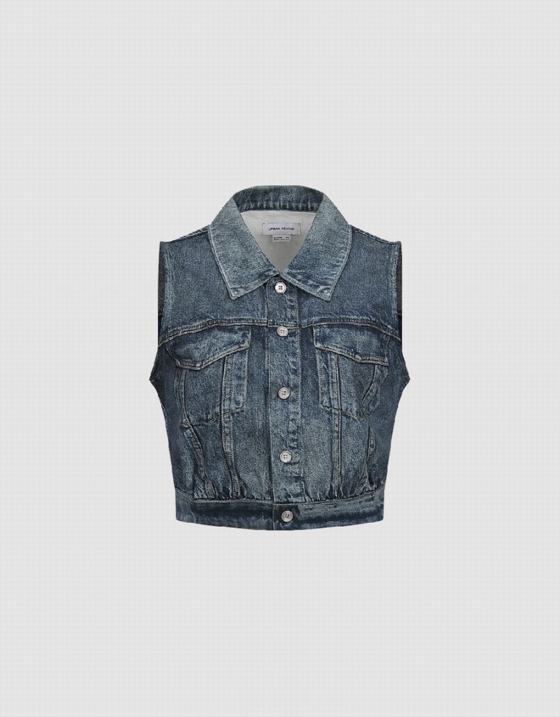 Camisas Urban Revivo Button Up Denim Waistcoat Mujer Azules | TIV9558VH