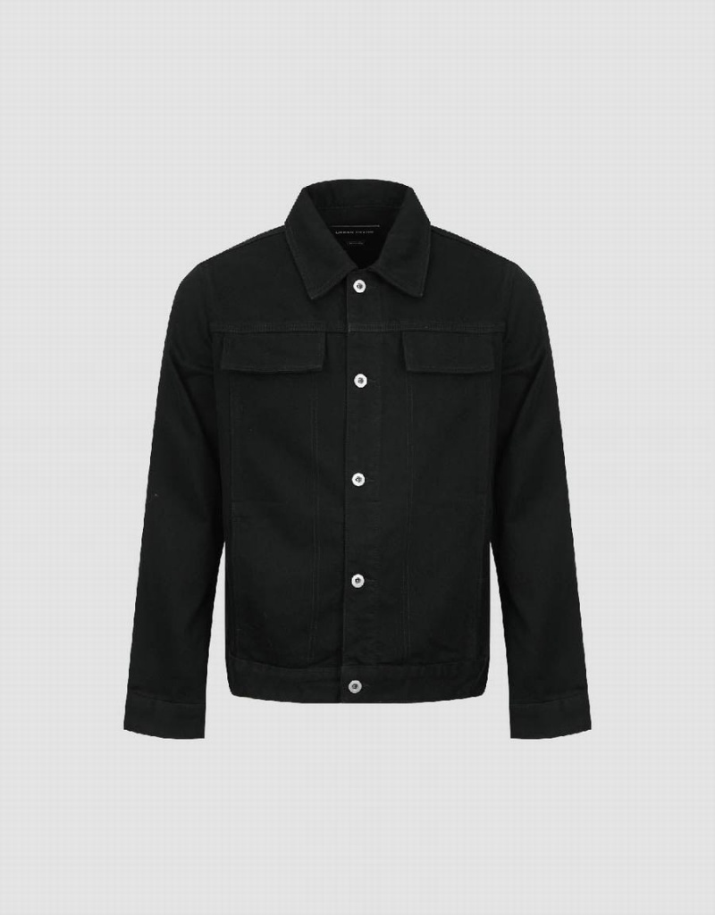 Camisas Urban Revivo Button Up Directo Denim Hombre Negros | DUD547FM