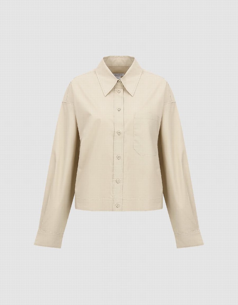 Camisas Urban Revivo Button Up Directo Mujer Kaki | IKQ6977OP