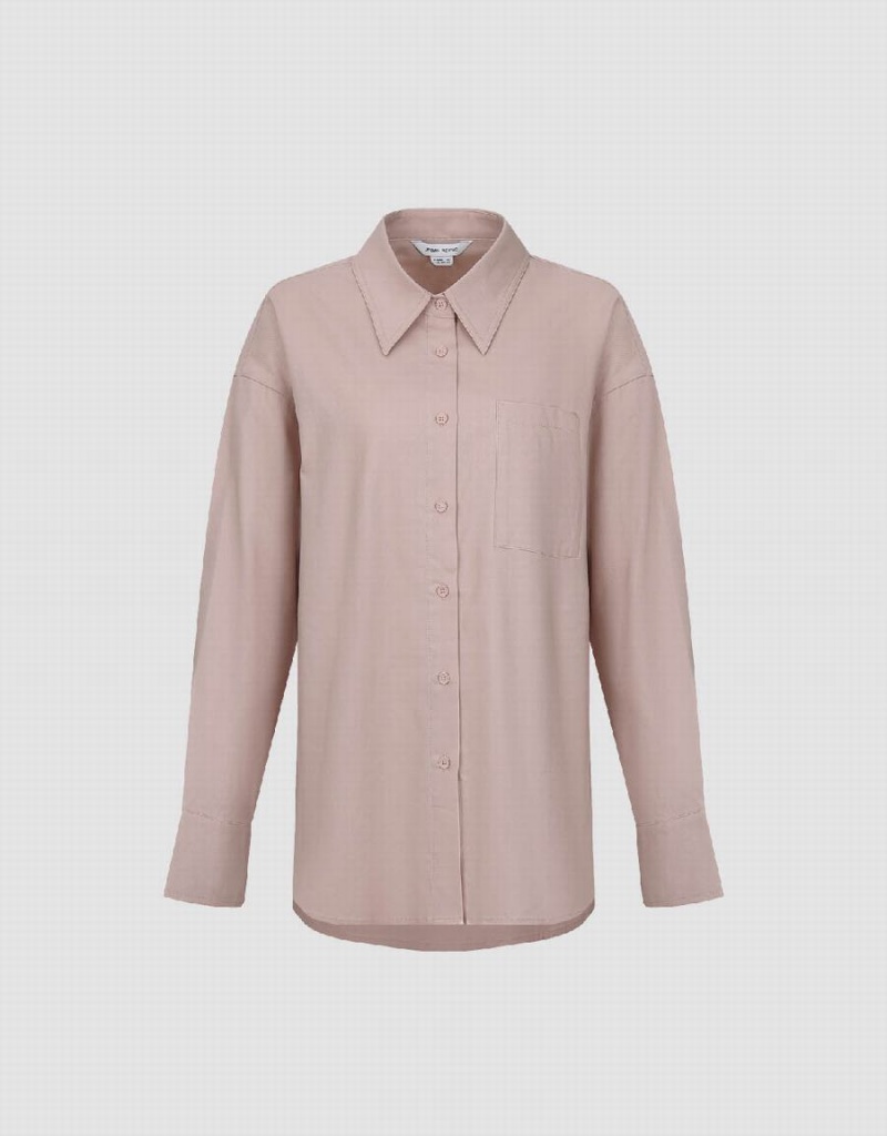 Camisas Urban Revivo Button Up Directo Mujer Rosas | AOB8379KB