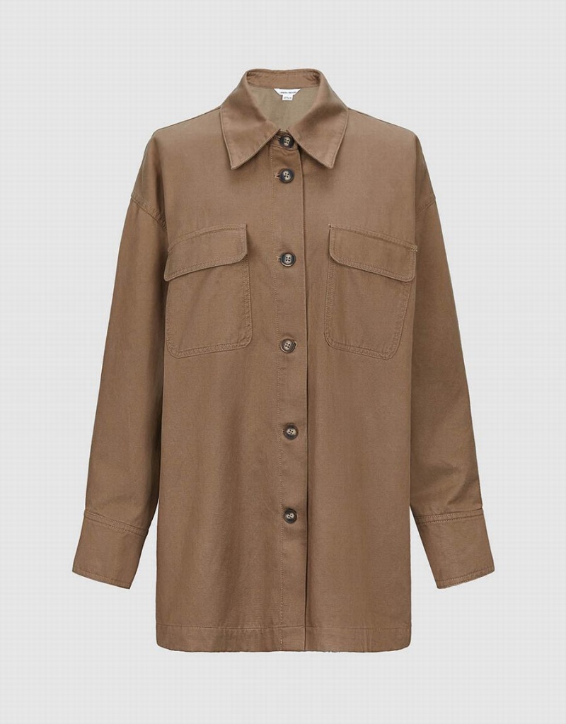 Camisas Urban Revivo Button Up Directo Mujer Marrom Oscuro | KEL3875MU