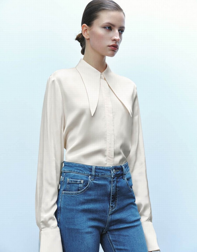 Camisas Urban Revivo Button Up Directo Mujer Beige | ZEM3551EZ