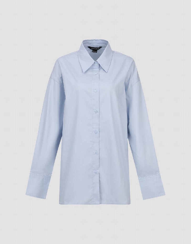 Camisas Urban Revivo Button Up Directo Mujer Azules | VYB193UG