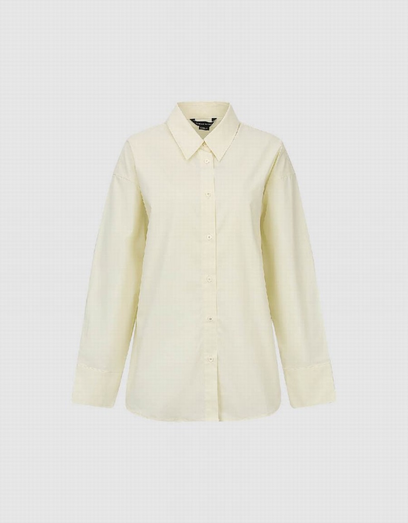 Camisas Urban Revivo Button Up Directo Mujer Amarillos | MSA9696LU