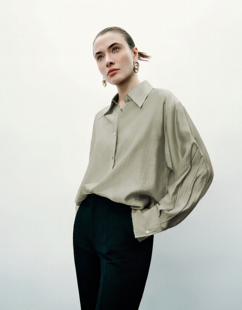 Camisas Urban Revivo Button Up Directo Mujer Verdes | HYN544TS