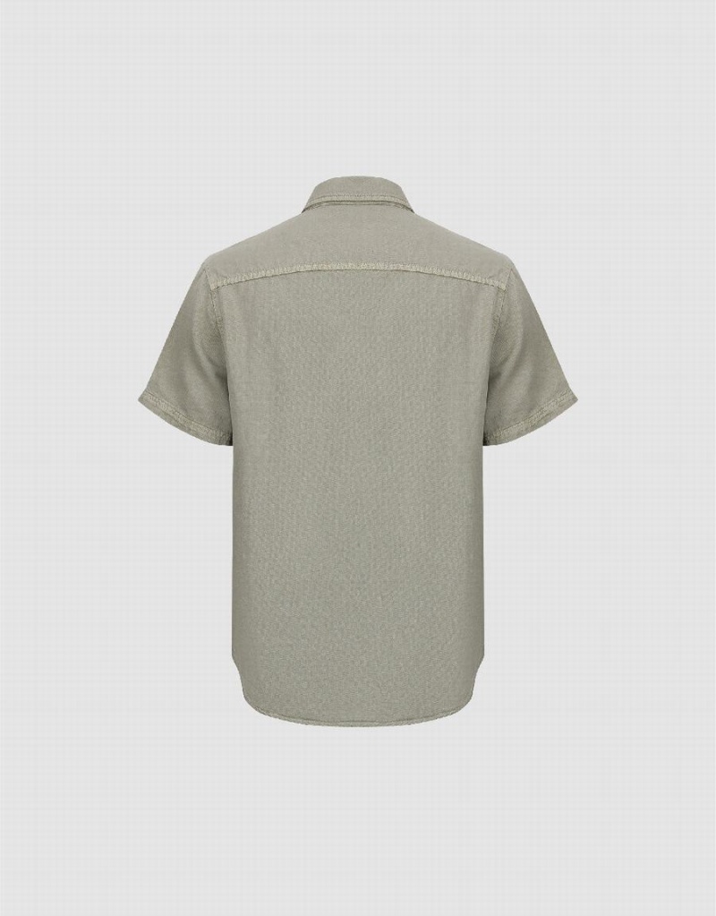 Camisas Urban Revivo Button Up Loose Denim Hombre Verdes | ANT3352GA