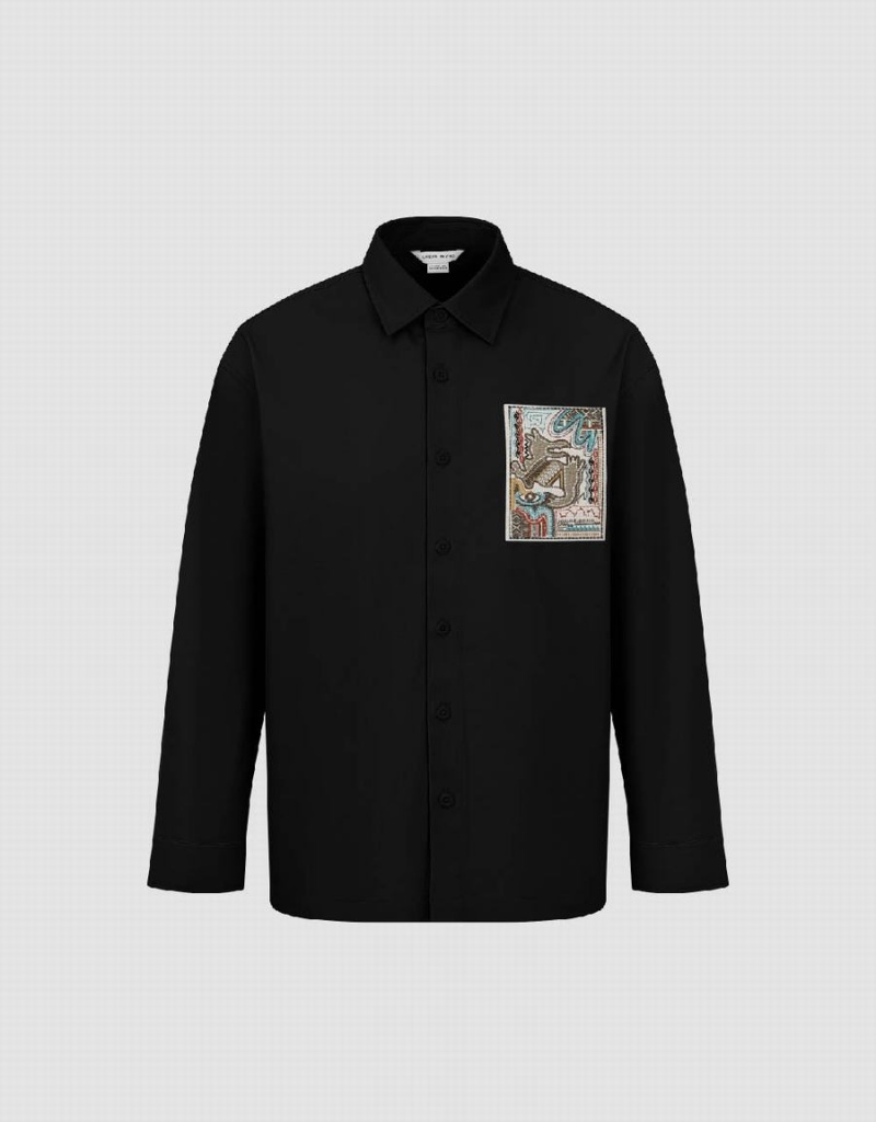 Camisas Urban Revivo Button Up Loose Hombre Negros | LWN9036VH