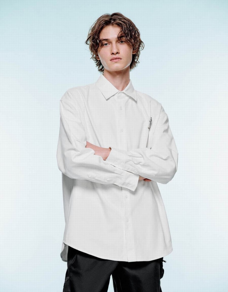 Camisas Urban Revivo Button Up Loose Hombre Blancos | UCY263PR