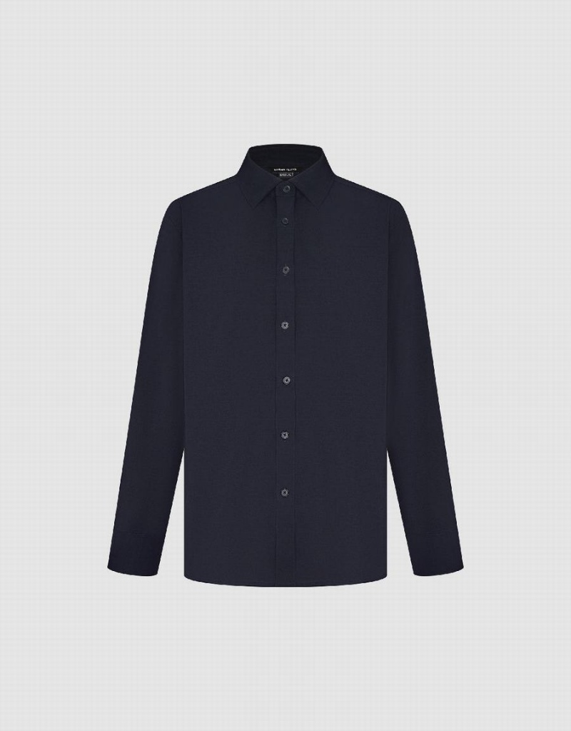 Camisas Urban Revivo Button Up Loose Hombre Azules | QSE3094II