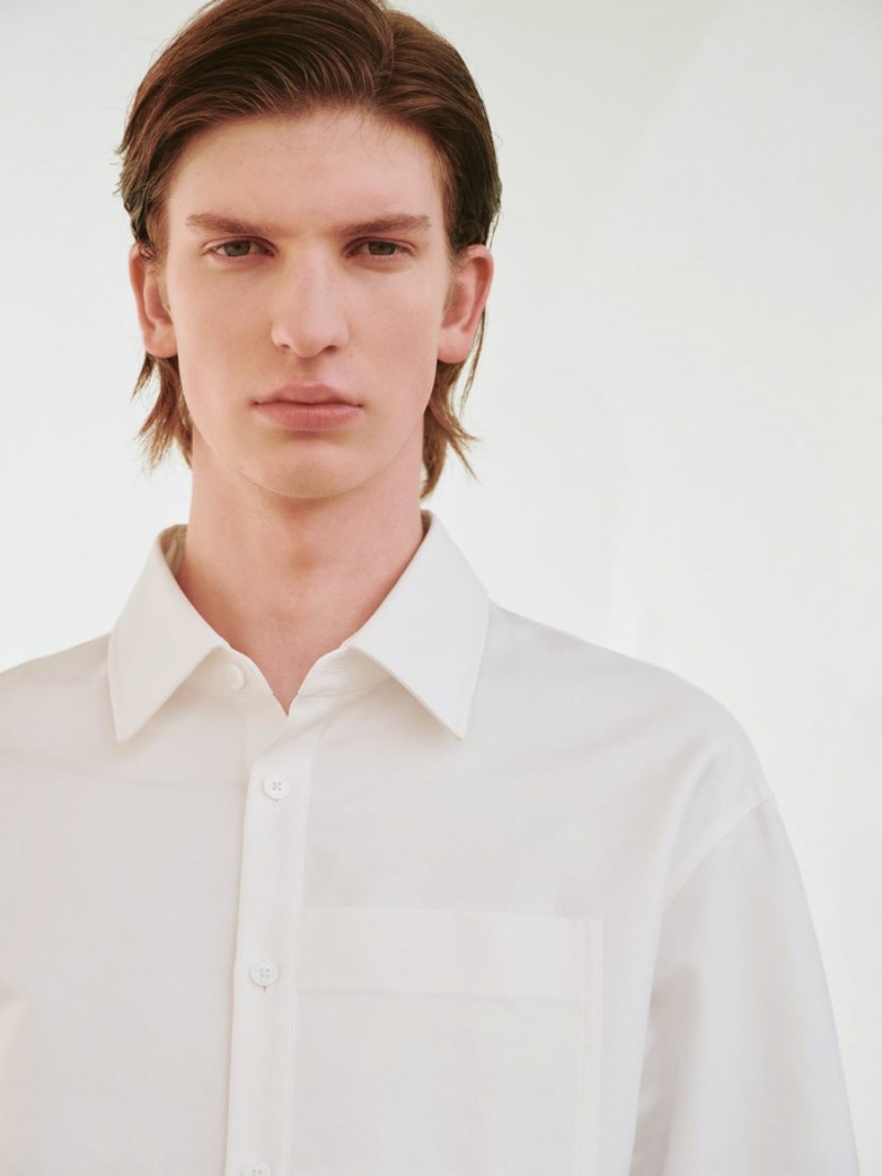 Camisas Urban Revivo Button Up Loose Hombre Blancos | UQA285JX