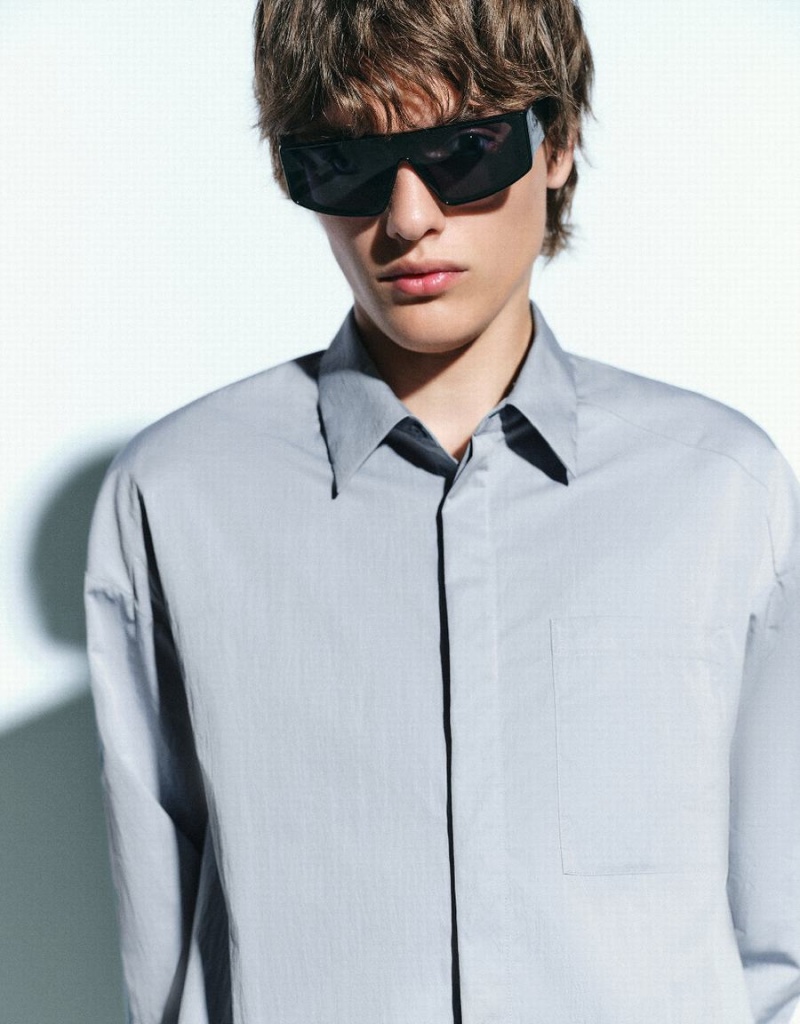 Camisas Urban Revivo Button Up Loose Hombre Azules | VBQ3728GN