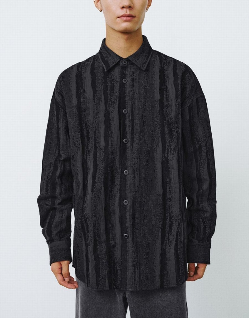 Camisas Urban Revivo Button Up Printed Loose Hombre Negros | FNM6891AQ