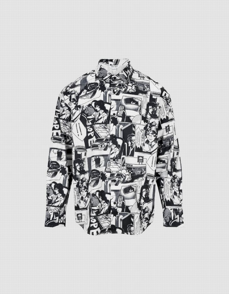 Camisas Urban Revivo Comic Printed Loose Hombre Grises | CDG726SF