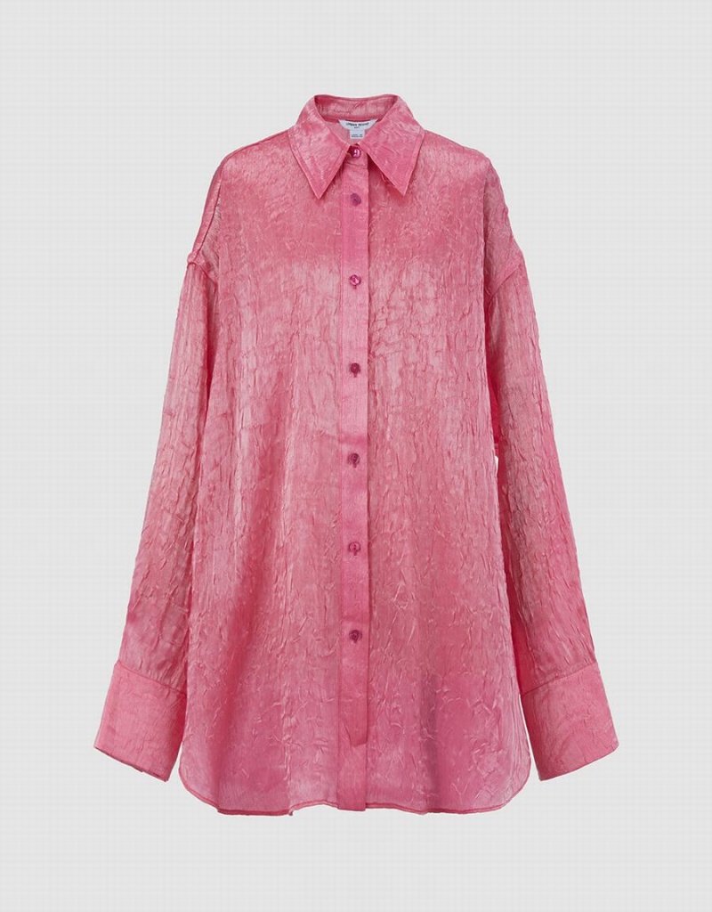 Camisas Urban Revivo Crumpled Effect Loose Mujer Rosas | CBB4319WD