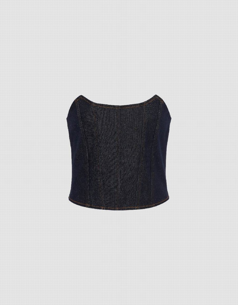 Camisas Urban Revivo Denim Tube Top Mujer Azules | COQ8831OE