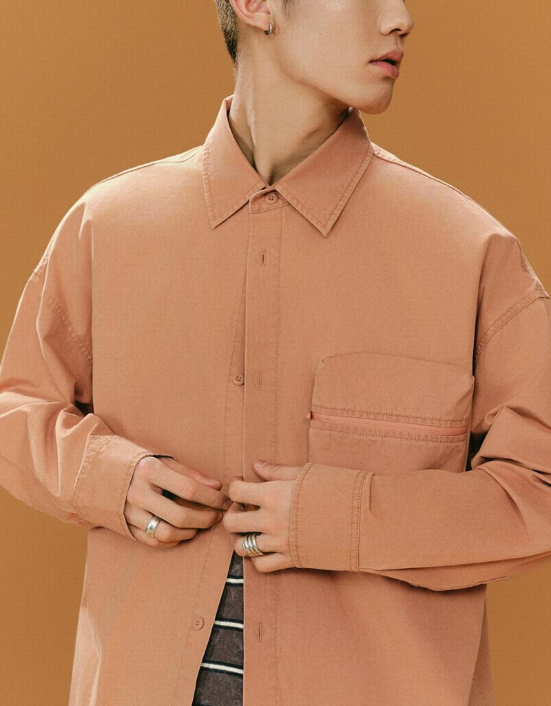 Camisas Urban Revivo Directo Oversized Hombre Naranjas | TAC453EI