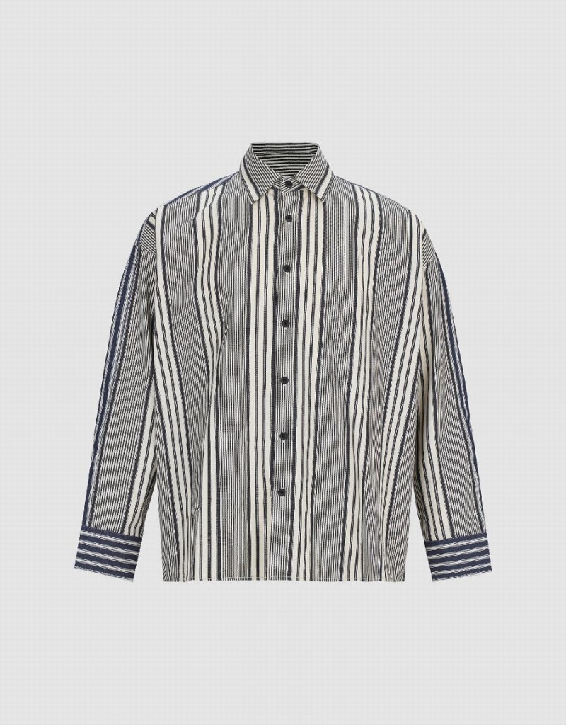 Camisas Urban Revivo Dolman Sleeve A Rayas Loose Hombre Negros | VPR2219GE