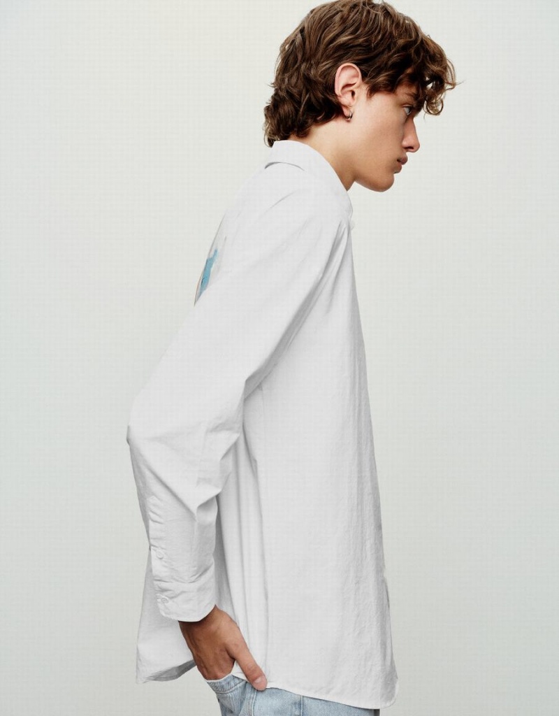 Camisas Urban Revivo Drop Shoulder Sleeve Loose Hombre Blancos | NRJ4399XQ
