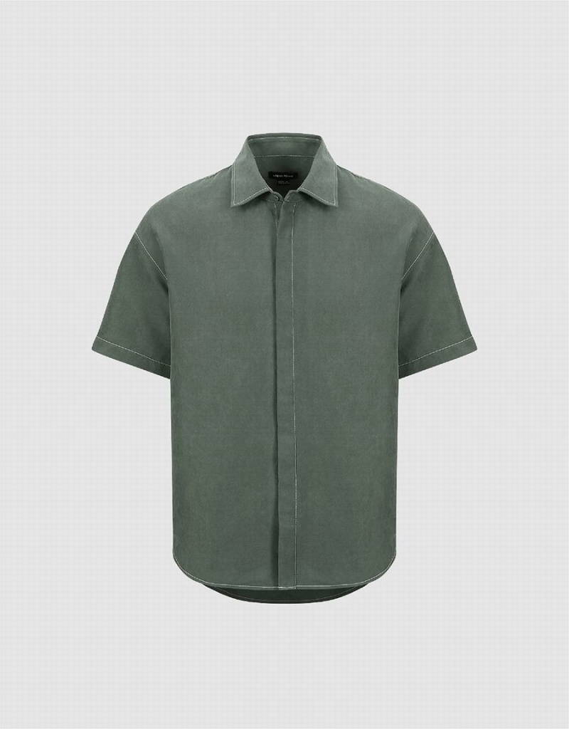 Camisas Urban Revivo Drop Shoulder Sleeve Loose Hombre Verdes | CCU9644VJ