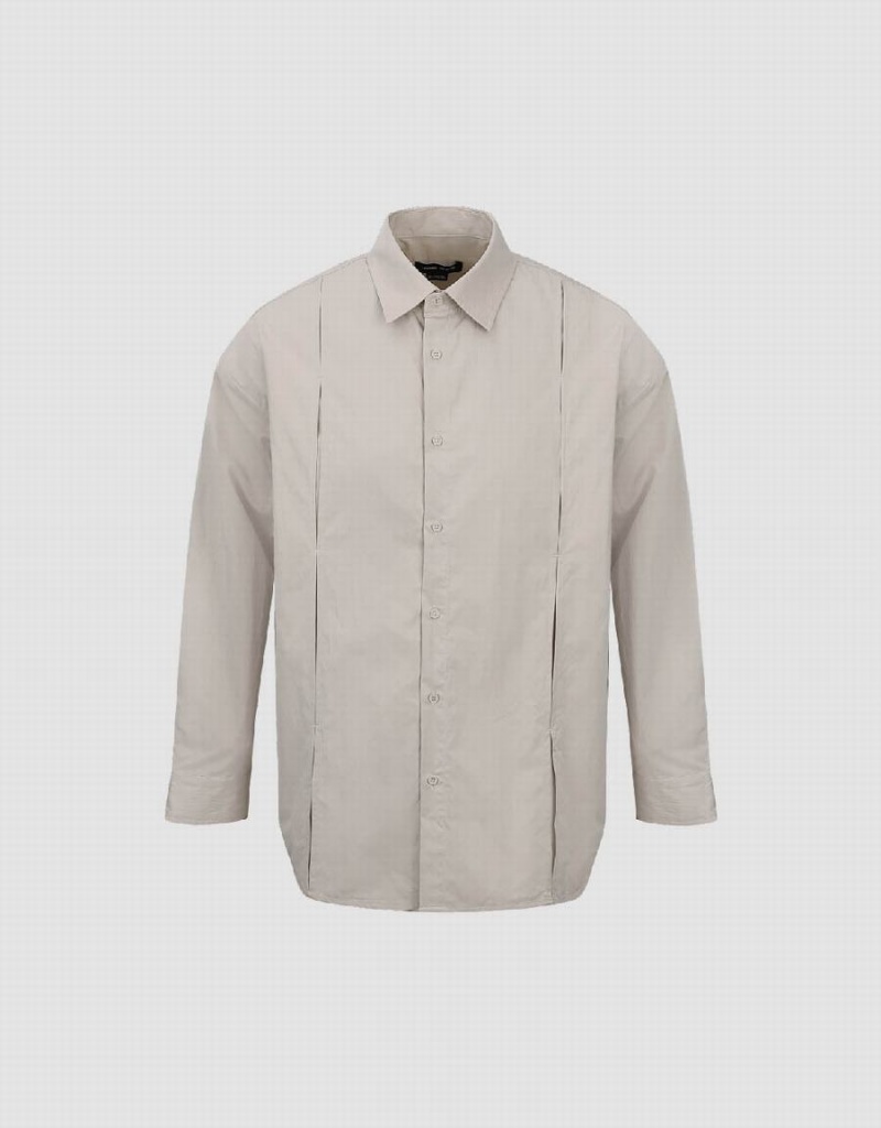 Camisas Urban Revivo Drop Shoulder Sleeve Loose Hombre Kaki Claro | IFE9452JF