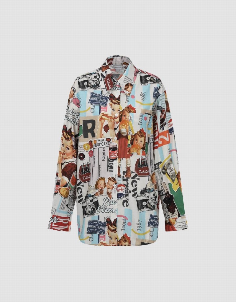 Camisas Urban Revivo Drop Shoulder Sleeve Printed Directo Mujer Multicolor | TBJ8317FK