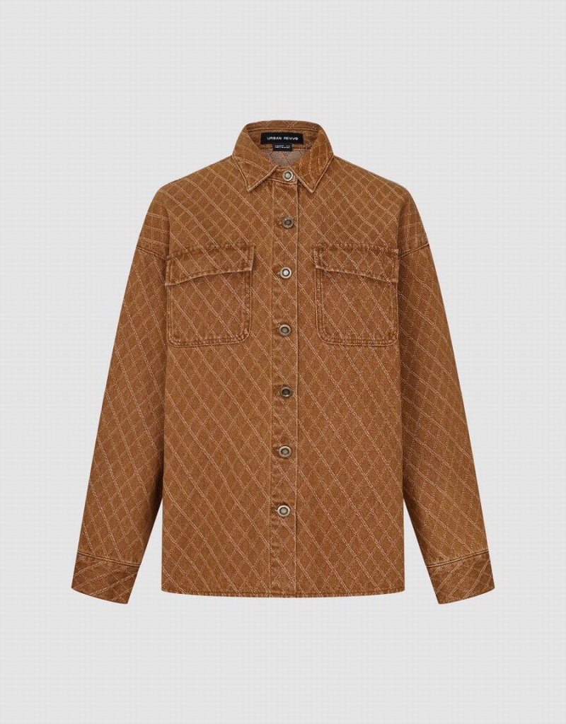 Camisas Urban Revivo Embossed Denim Mujer Marrom | VQR3396ER