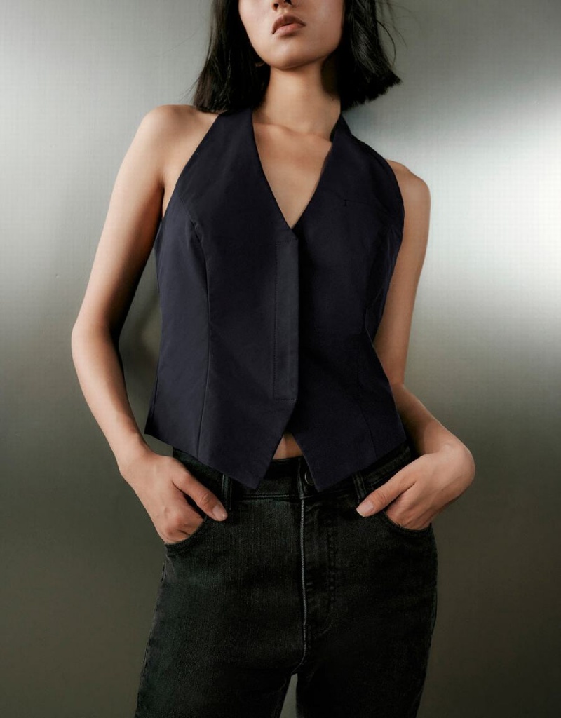 Camisas Urban Revivo Flaco Mujer Azules | ZUF7428LF