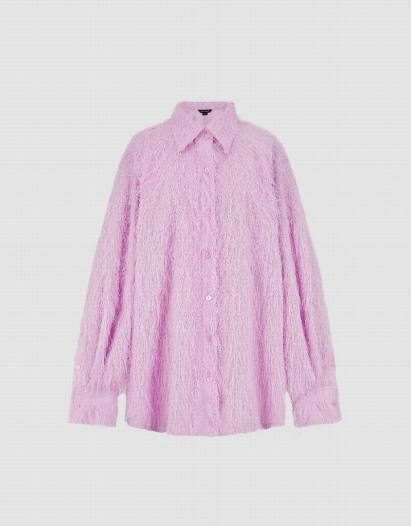 Camisas Urban Revivo Furry Raglan Sleeve Lapel Mujer Morados | ZKL2654MU