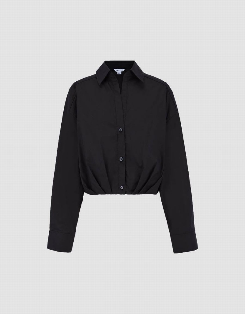 Camisas Urban Revivo Gathered Cintura Cropped Algodon Mujer Negros | RGF4822JY