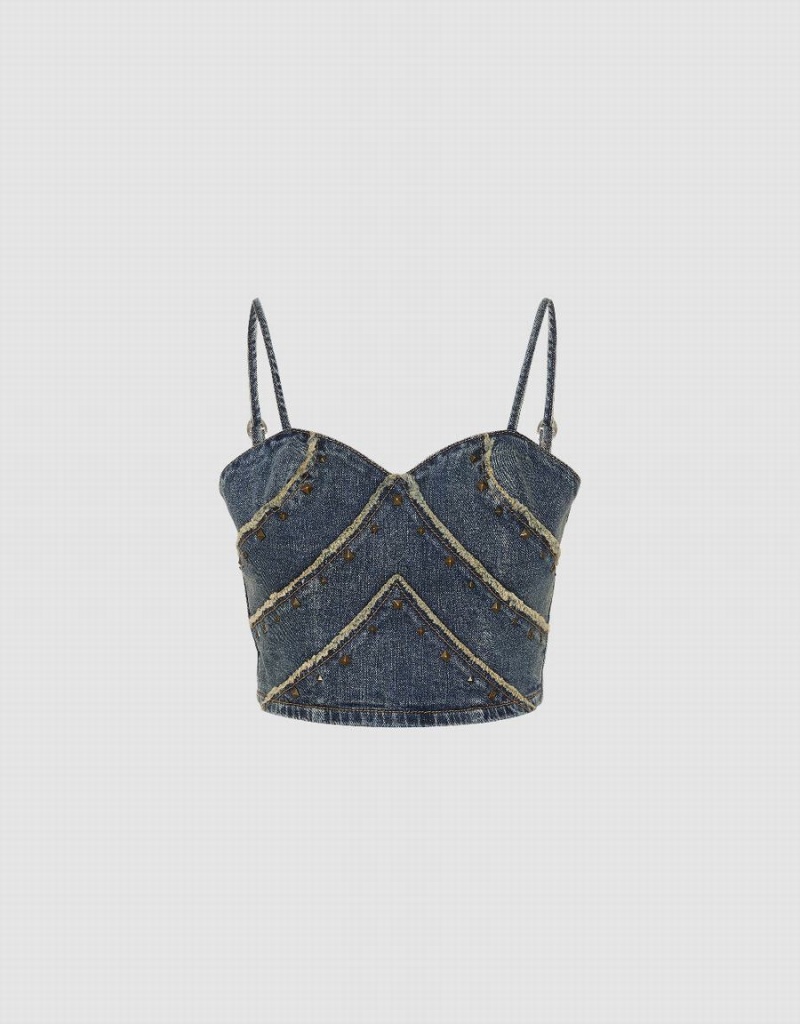 Camisas Urban Revivo Off-Shoulder Denim Cami Top Mujer Azules | BRJ5058CI