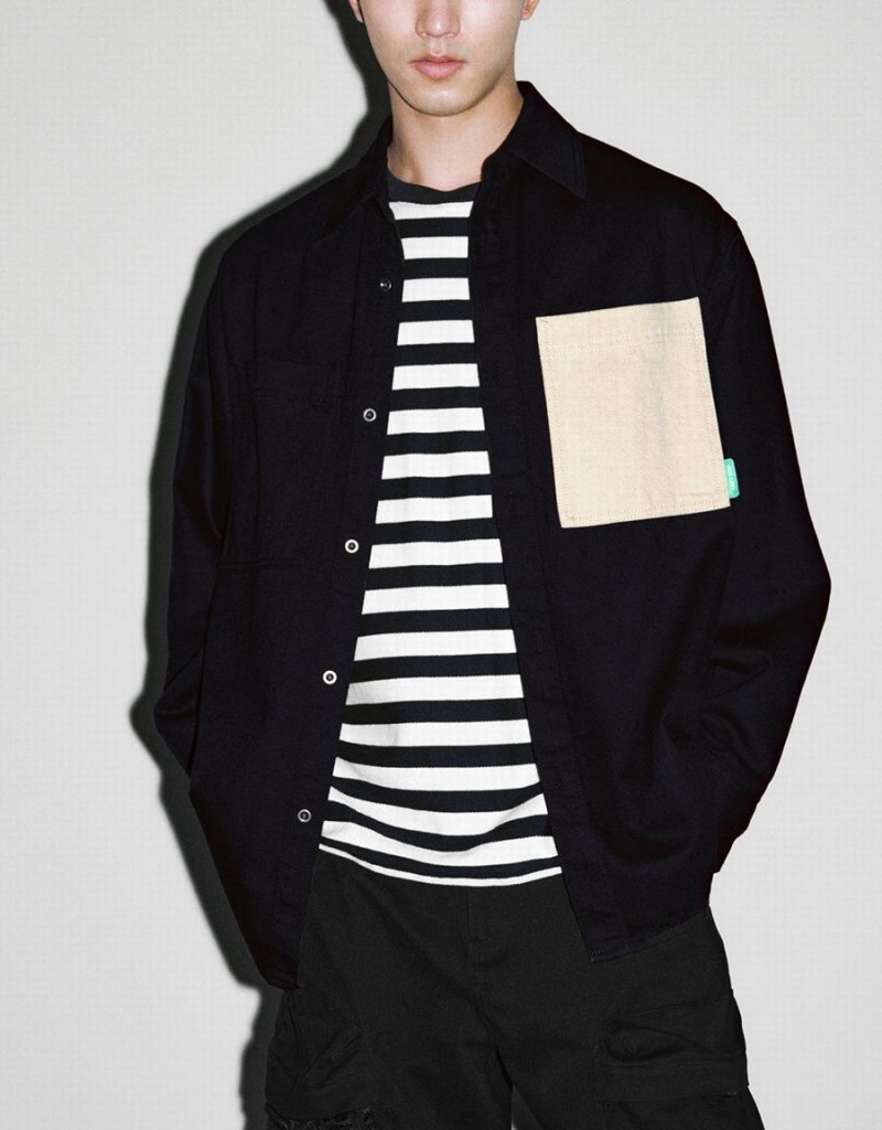 Camisas Urban Revivo Oversized Denim Hombre Negros | DBA8268MB