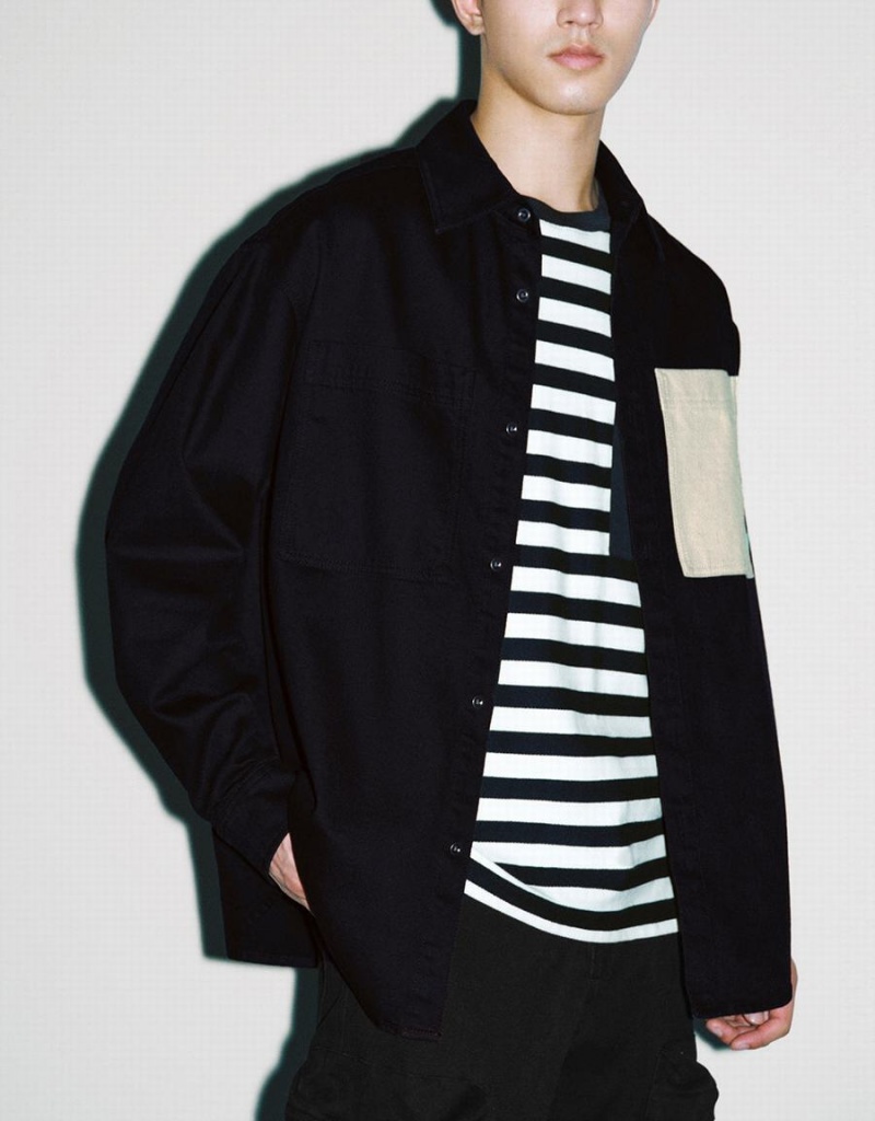 Camisas Urban Revivo Oversized Denim Hombre Negros | DBA8268MB